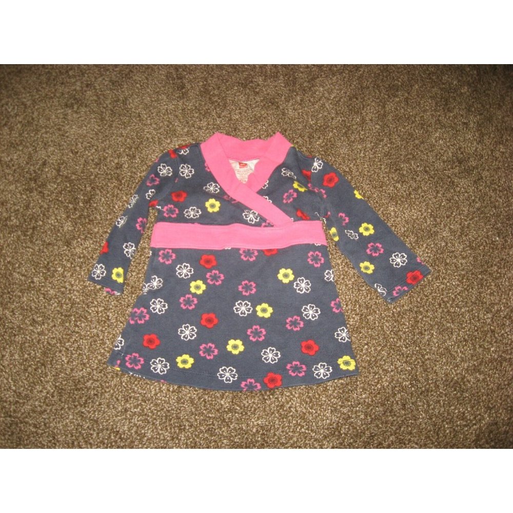 Tea Collection Dress 6-12 Months Dark Blue Floral Print Pink Trim Cotton